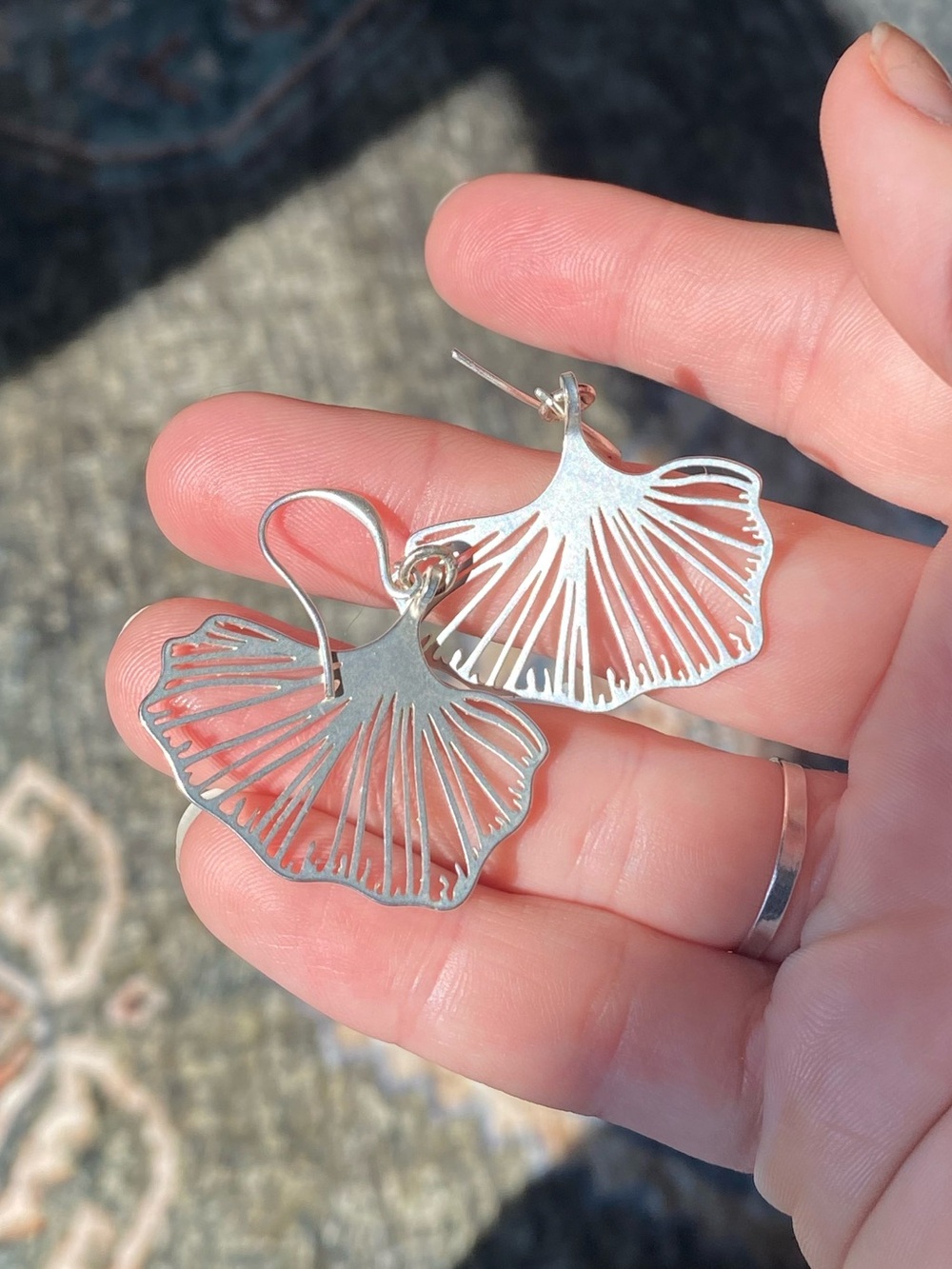 Ginkgo Leaf Cutout Drop Earrings - Silver